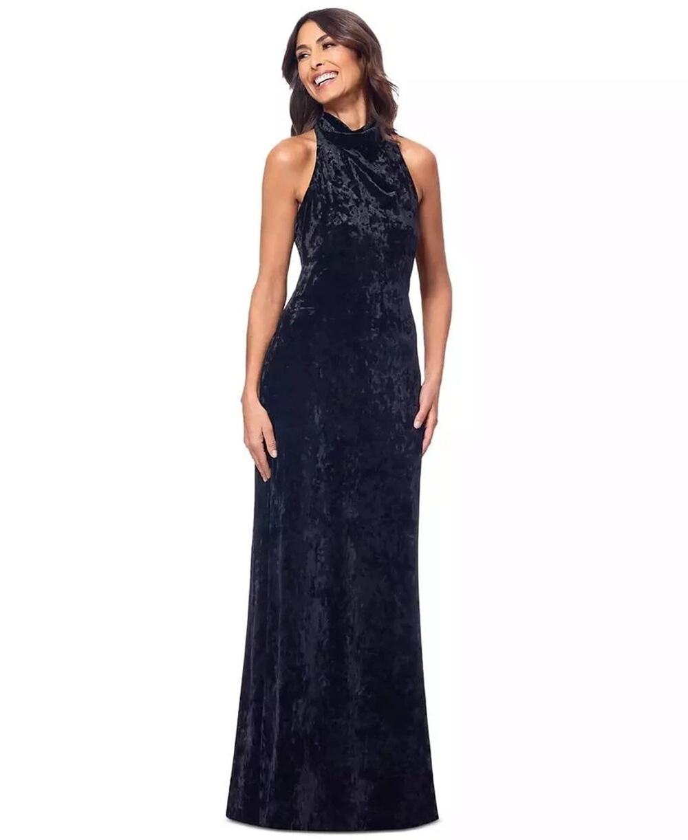 Betsy & Adam Velvet Formal Evening Gown Womens Size 6 Black Wedding Party Dress